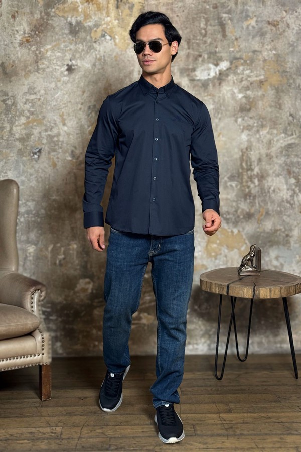 Мужская рубашка Loro Piana logo-embroidered - Navy