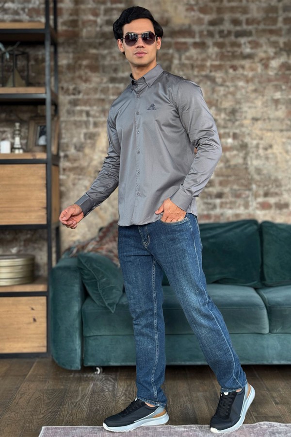 Мужская рубашка Loro Piana logo-embroidered - Grey