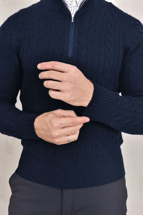 Кашемировый свитер Loro Piana Premium zip-neck - Navy