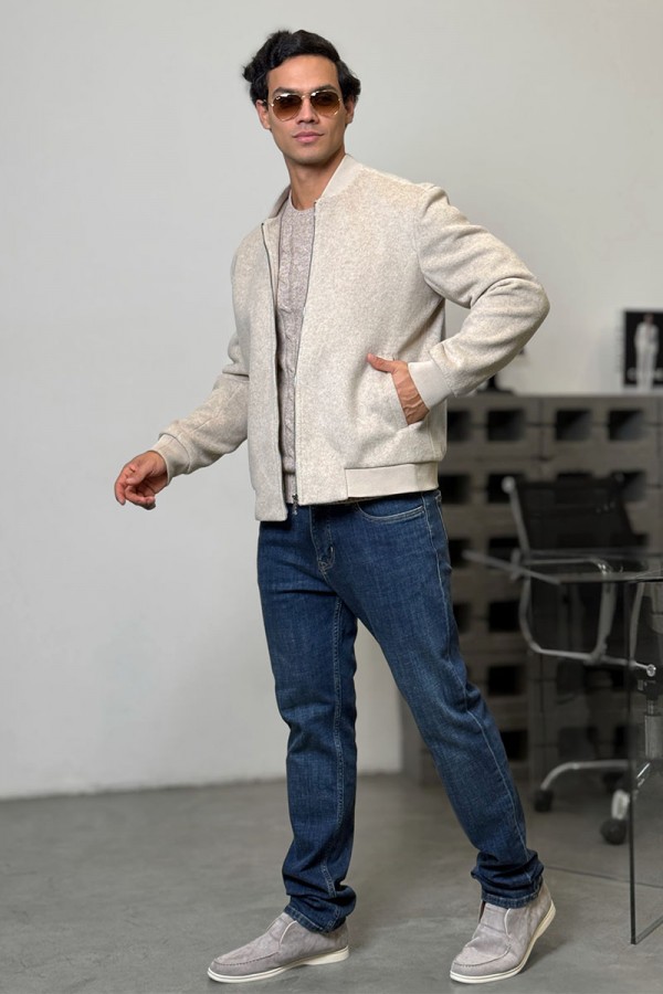 Мужской бомбер Loro Piana бежевого цвета