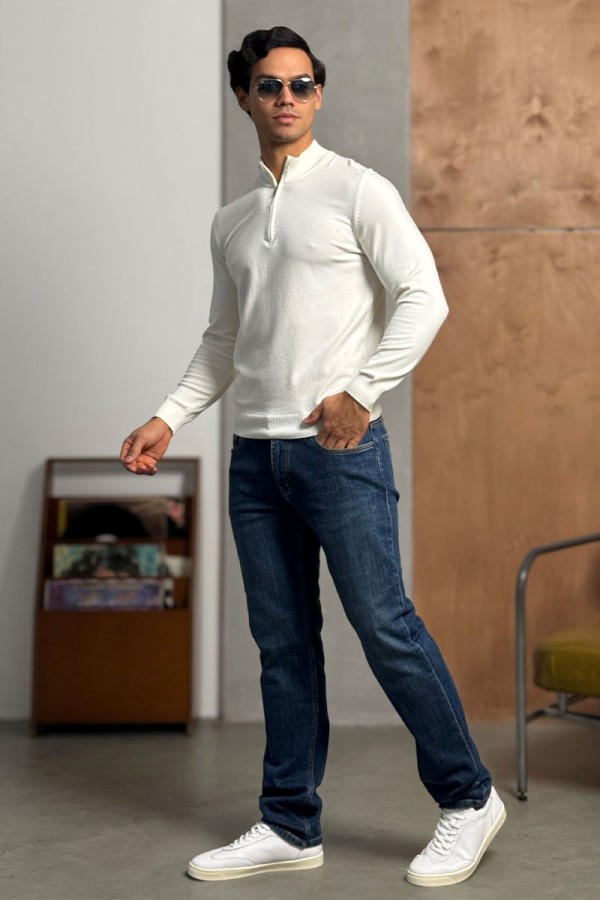 Белый джемпер Loro Piana Zip Neck