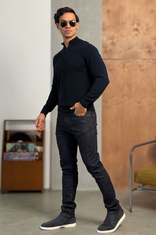 Тёмно-синий джемпер Loro Piana Zip Neck