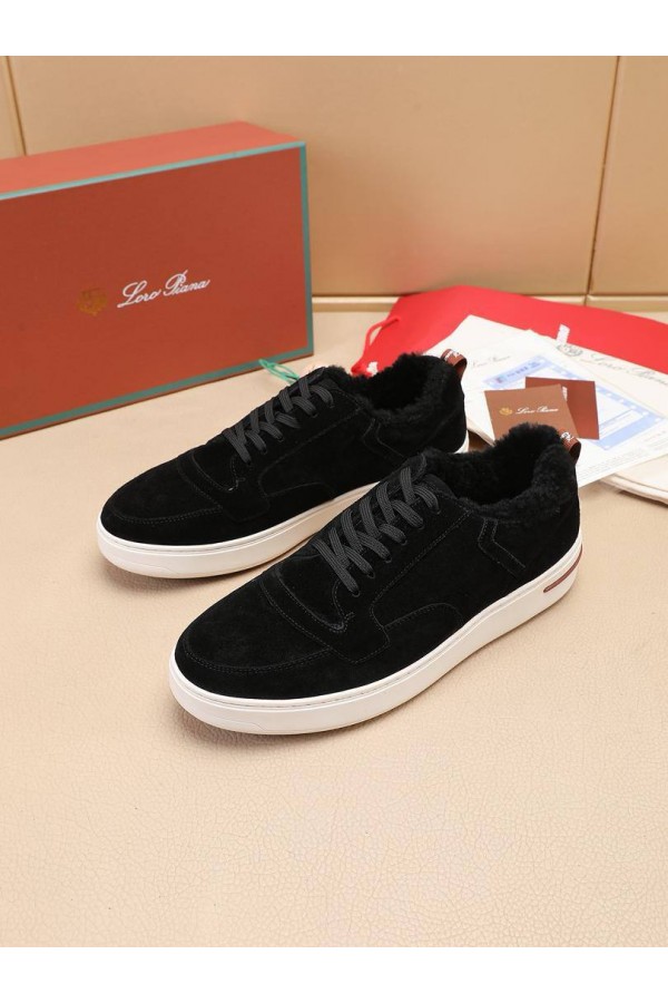 Кроссовки с мехом Loro Piana Newport Walk - Black