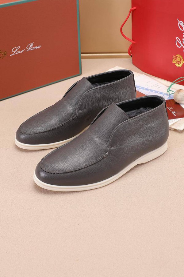 Кожаные лоферы с мехом Loro Piana Open Walk - Grey
