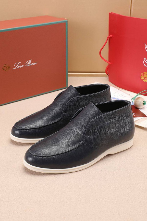 Кожаные лоферы с мехом Loro Piana Open Walk - Navy