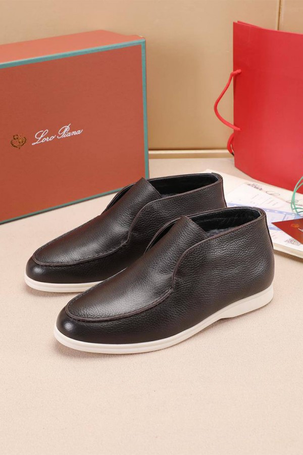 Кожаные лоферы с мехом Loro Piana Open Walk - Brown