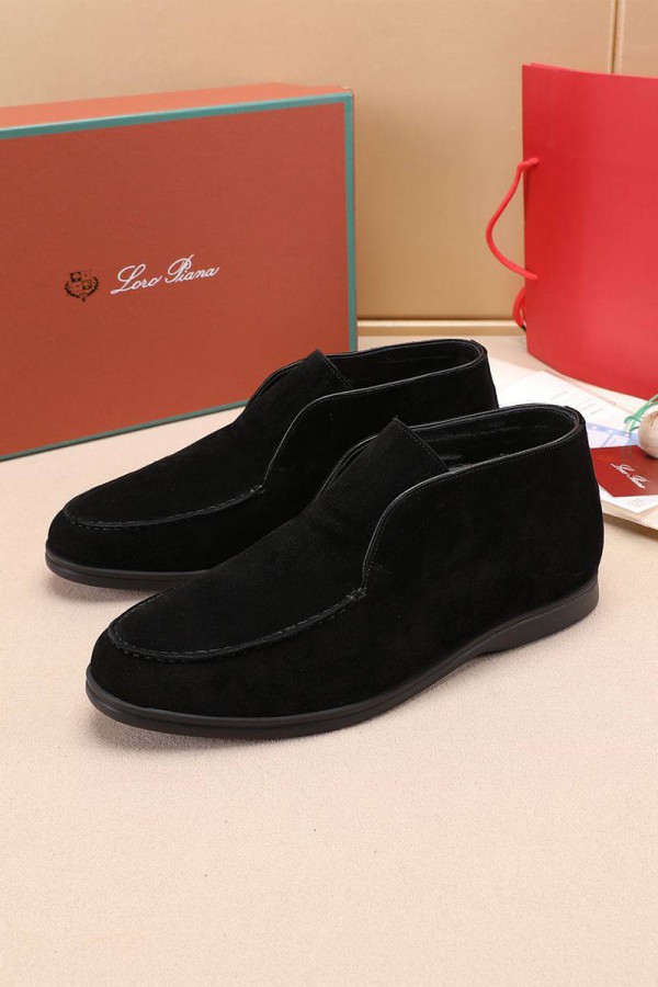 Замшевые лоферы с мехом Loro Piana Open Walk - Black