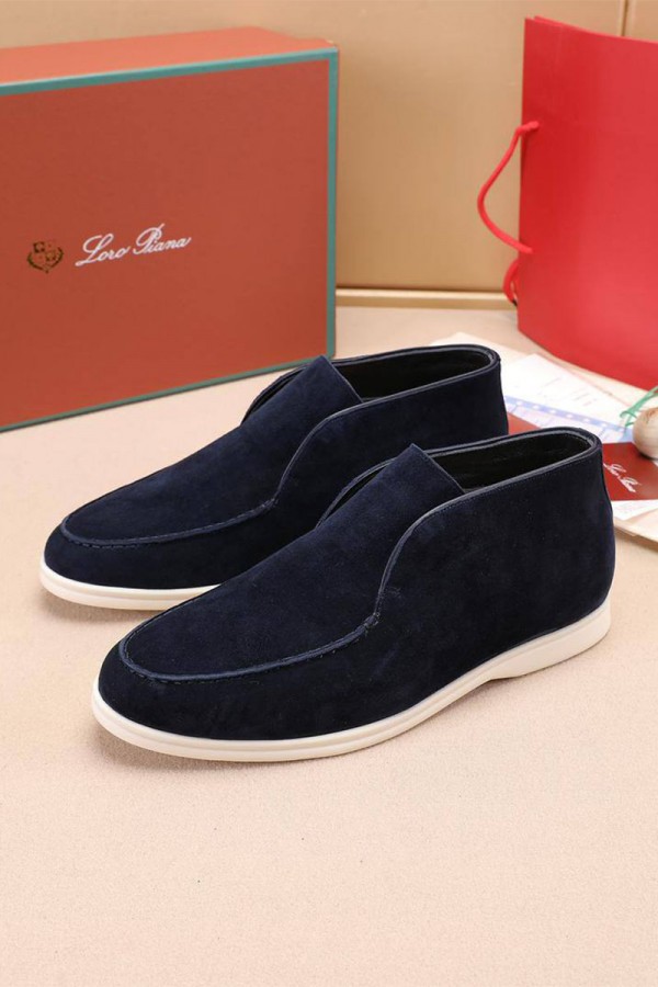 Замшевые лоферы с мехом Loro Piana Open Walk - Navy