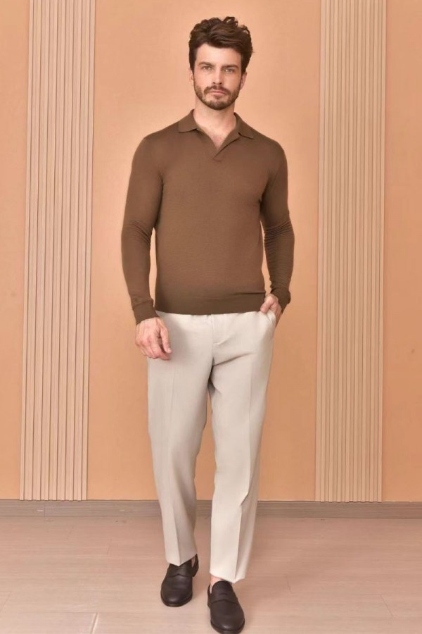 Поло с длинным рукавом Loro Piana Premium - Caramel