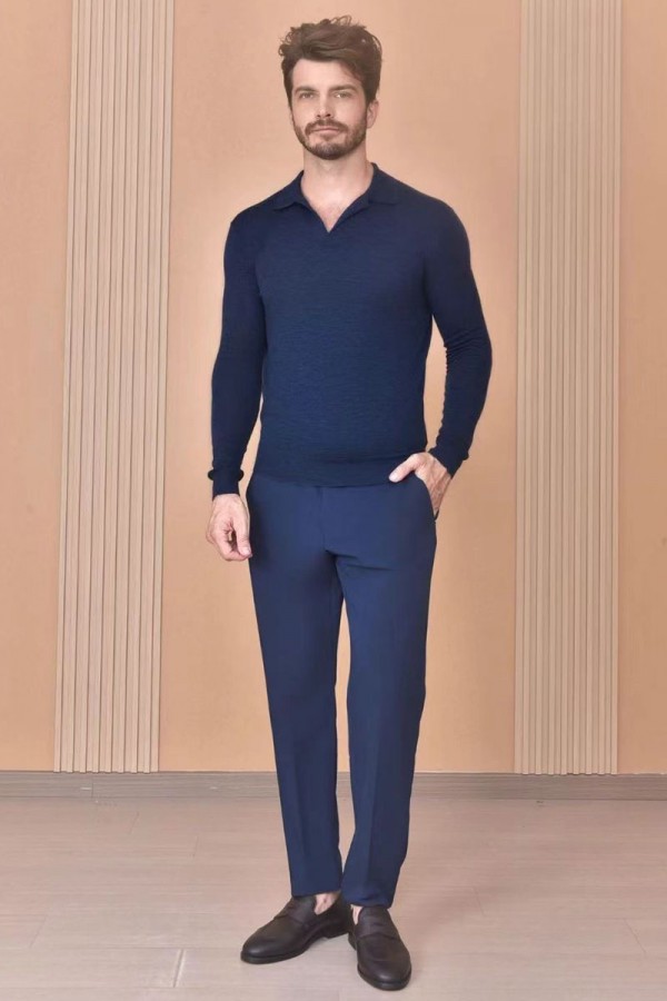 Поло с длинным рукавом Loro Piana Premium - Flower Hide Blue