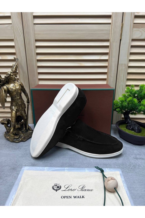 Мужские замшевые лоферы Loro Piana Open Walk - Black
