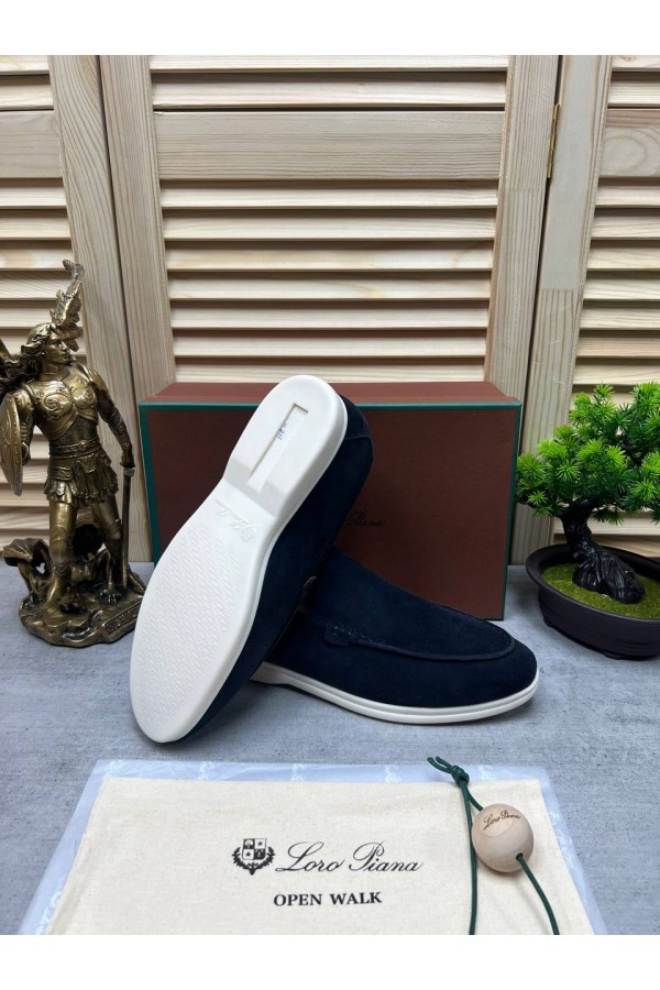 Мужские замшевые лоферы Loro Piana Open Walk - Navy