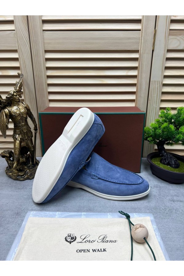 Мужские замшевые лоферы Loro Piana Open Walk - Blue