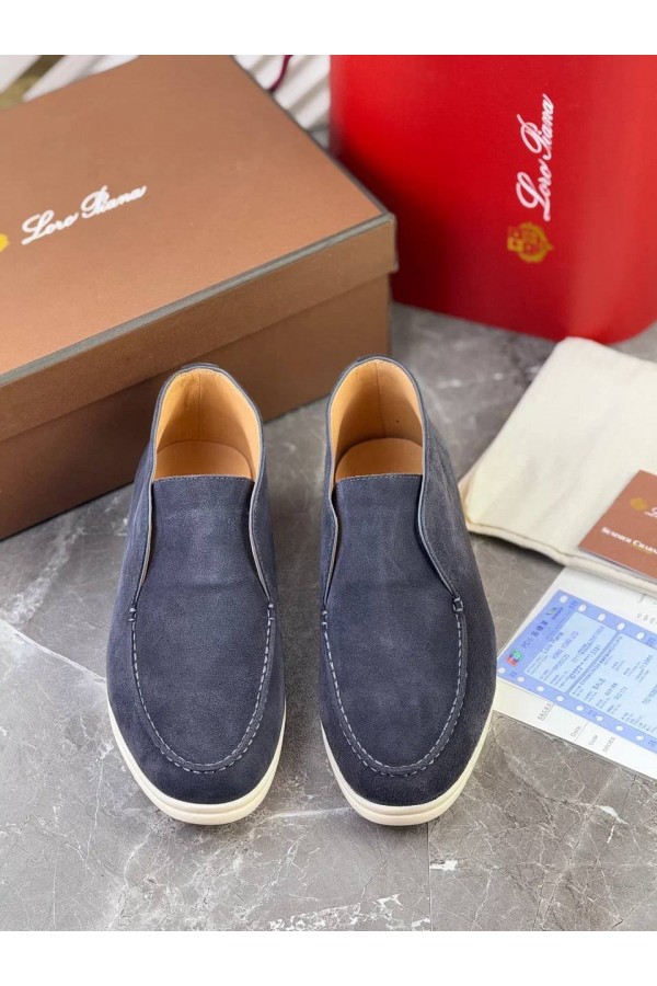 Замшевые лоферы с меховой стелькой Loro Piana Open Walk - Navy