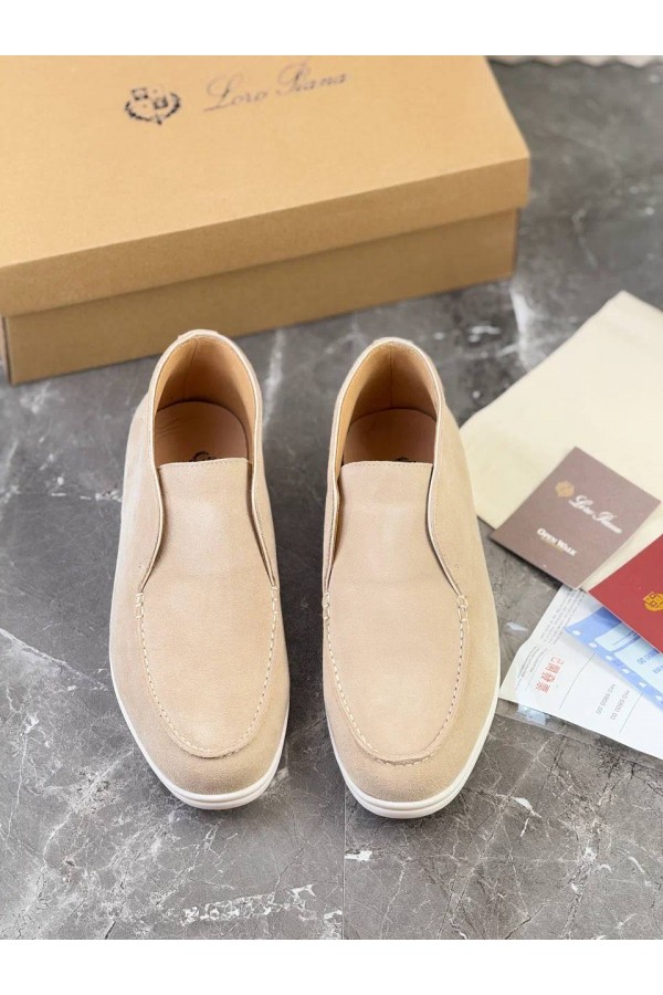 Замшевые лоферы с меховой стелькой Loro Piana Open Walk - Beige