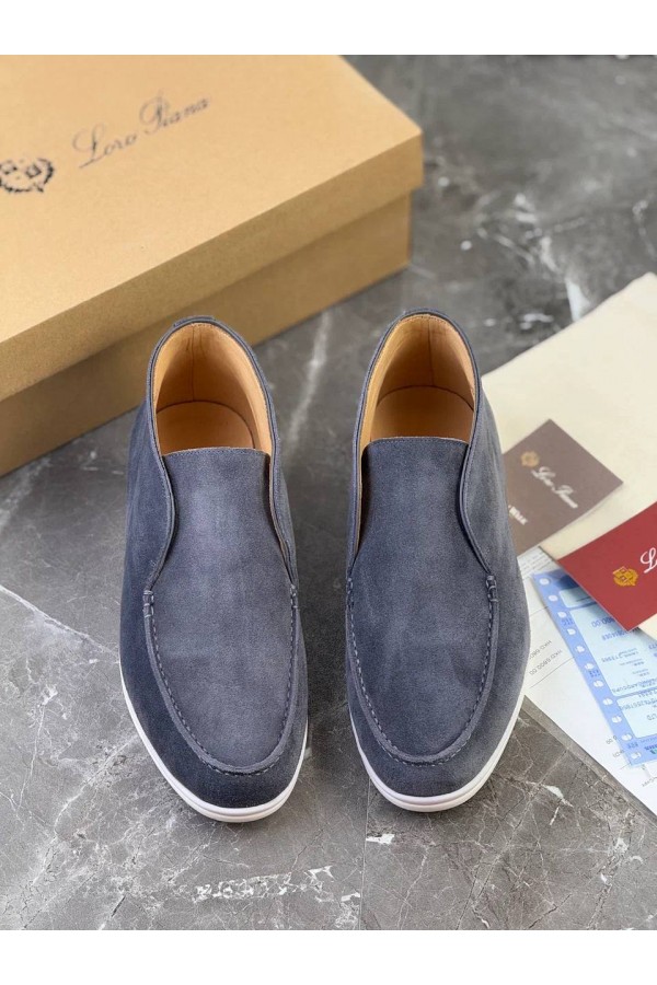 Замшевые лоферы с меховой стелькой Loro Piana Open Walk - Blue