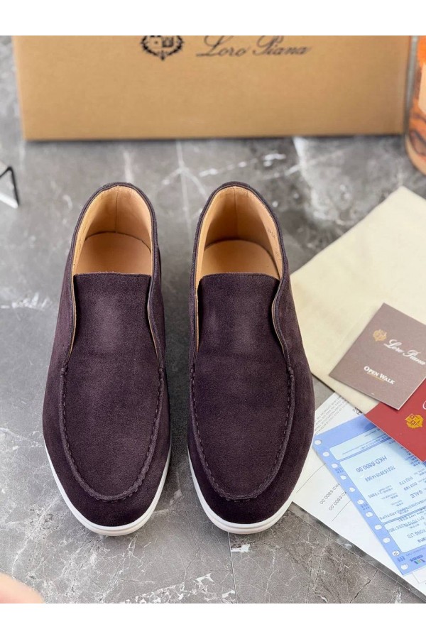 Замшевые лоферы с меховой стелькой Loro Piana Open Walk - Brown
