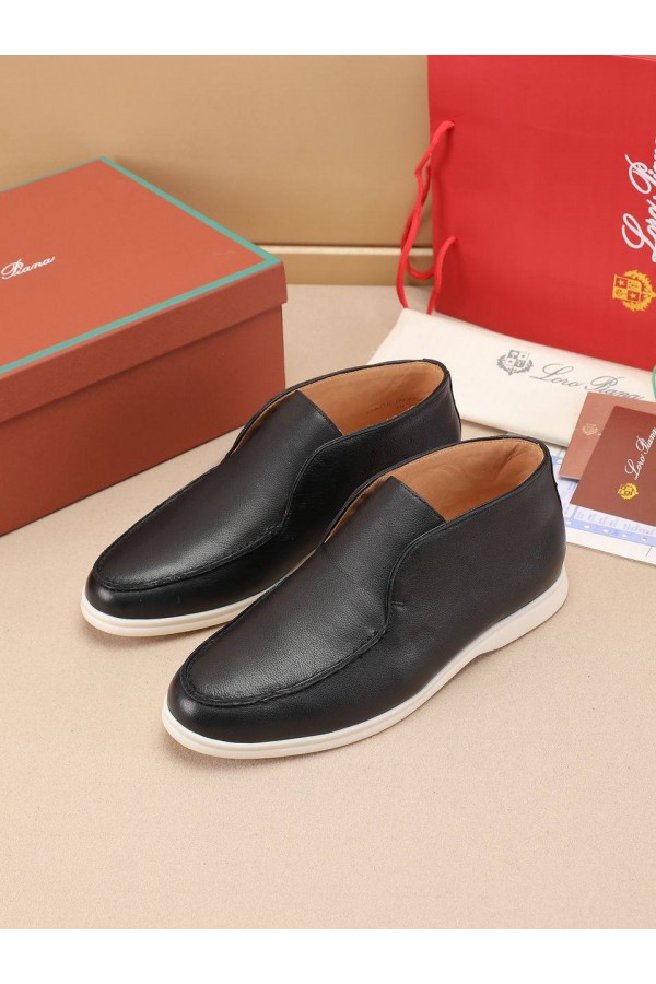 Кожаные лоферы с меховой стелькой Loro Piana Open Walk - Black