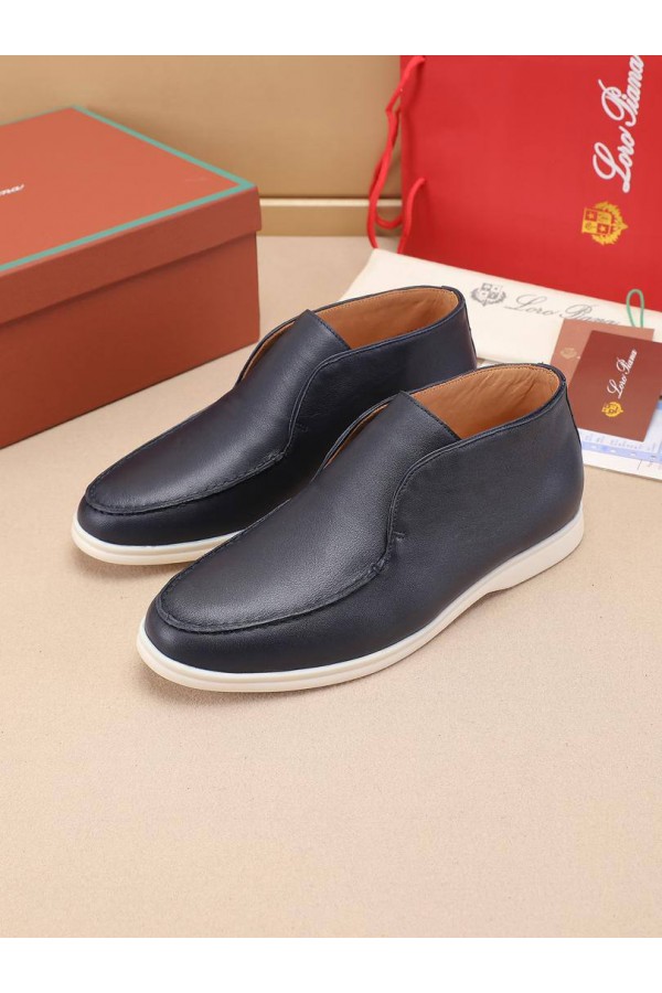 Кожаные лоферы с меховой стелькой Loro Piana Open Walk - Navy