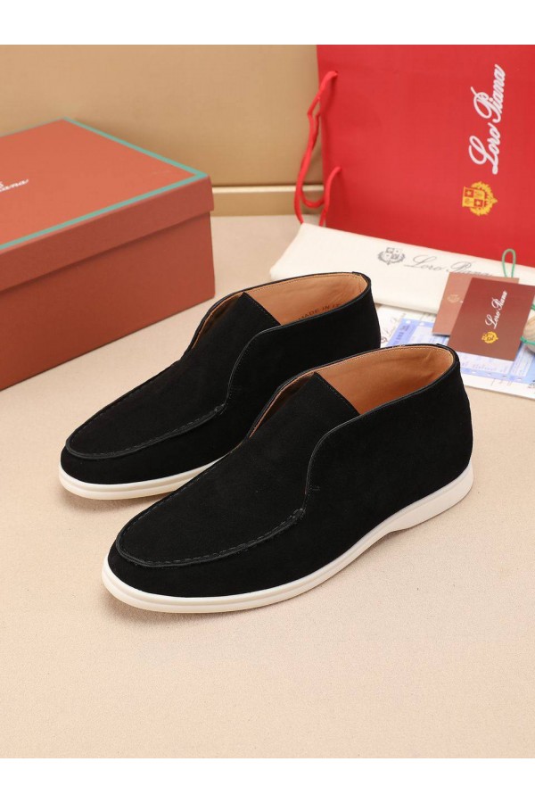 Замшевые лоферы с меховой стелькой Loro Piana Open Walk - Black