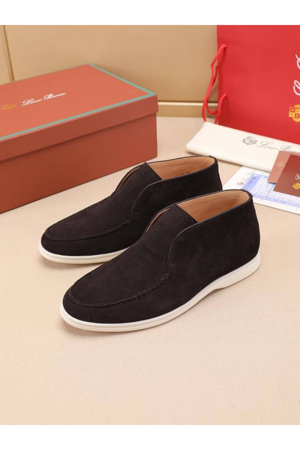 Замшевые лоферы с меховой стелькой Loro Piana Open Walk - Brown