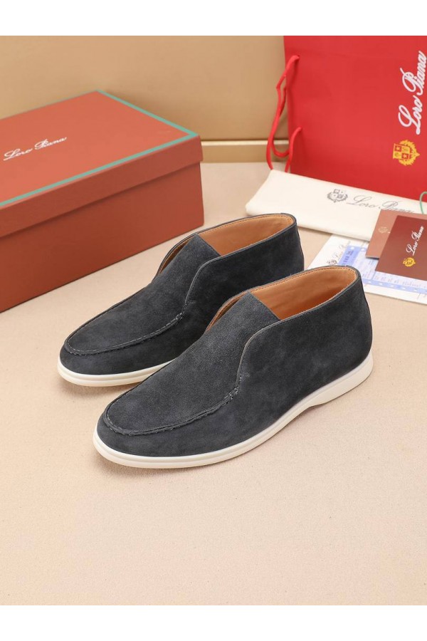 Замшевые лоферы с меховой стелькой Loro Piana Open Walk - Dark Grey