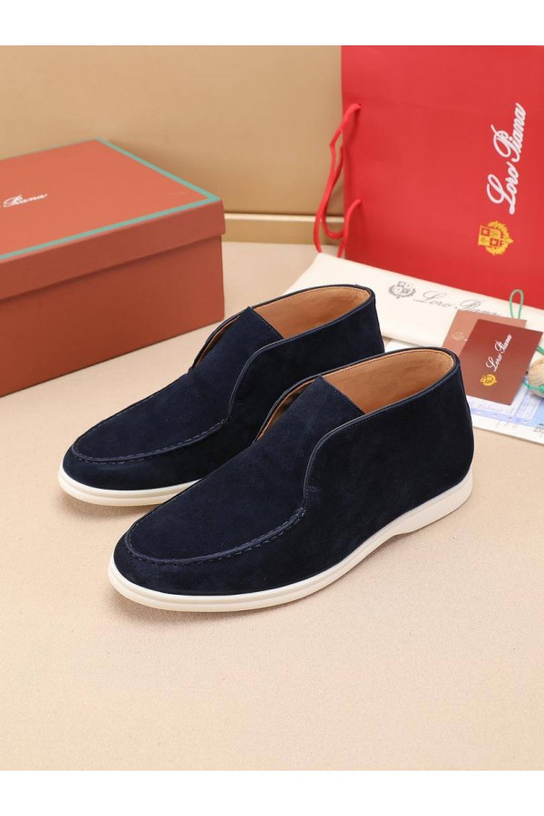 Замшевые лоферы с меховой стелькой Loro Piana Open Walk - Navy