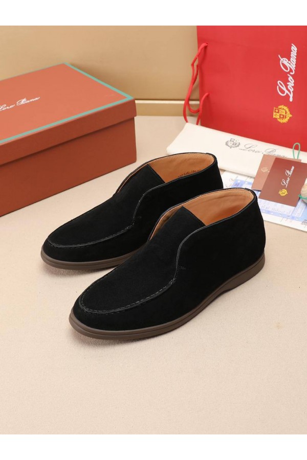 Замшевые лоферы с меховой стелькой Loro Piana Open Walk - Black