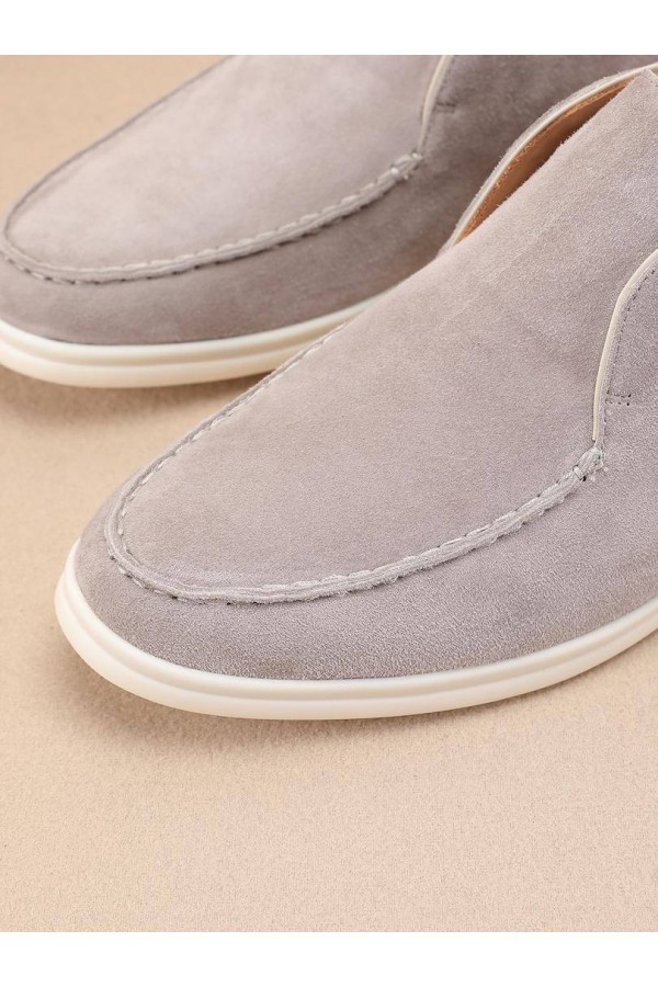 Замшевые лоферы с меховой стелькой Loro Piana Open Walk - Grey