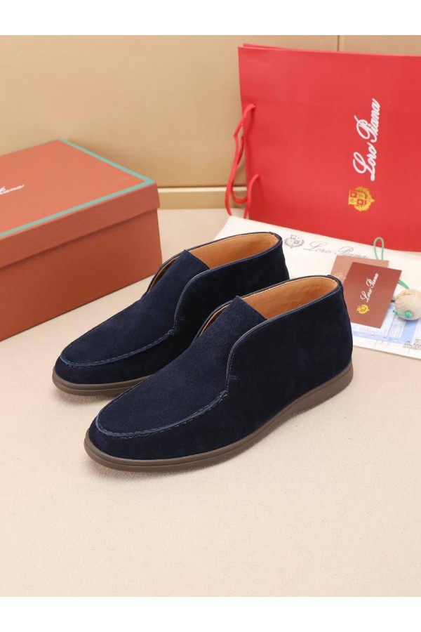 Замшевые лоферы с меховой стелькой Loro Piana Open Walk - Navy