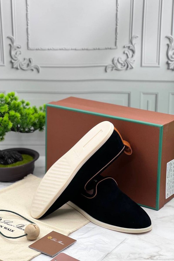 Мужские замшевые лоферы Loro Piana Venice Walk - Black