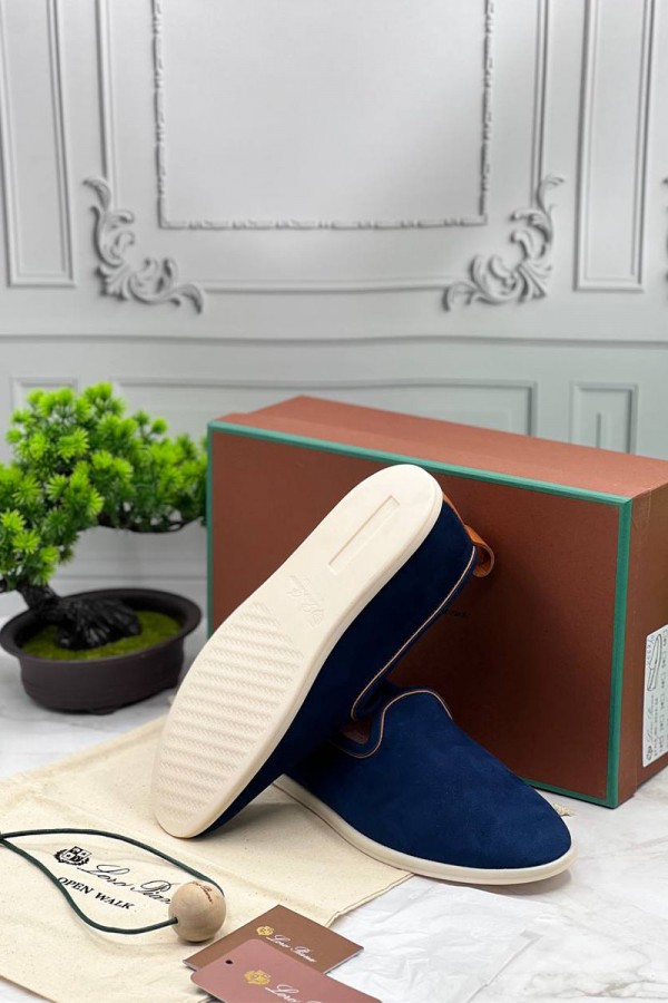 Мужские замшевые лоферы Loro Piana Venice Walk - Blue