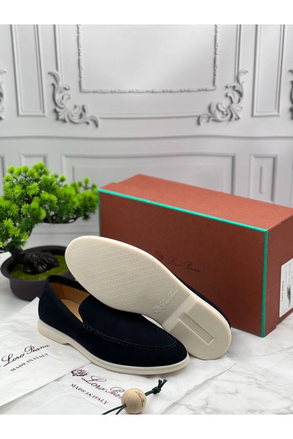 Мужские замшевые лоферы Loro Piana тёмно-синего цвета