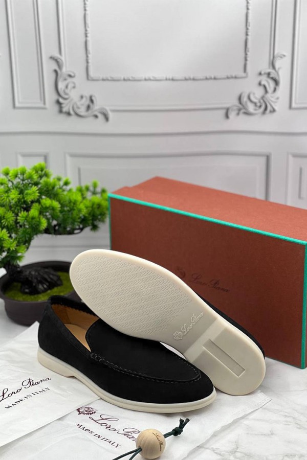 Мужские замшевые лоферы Loro Piana чёрного цвета