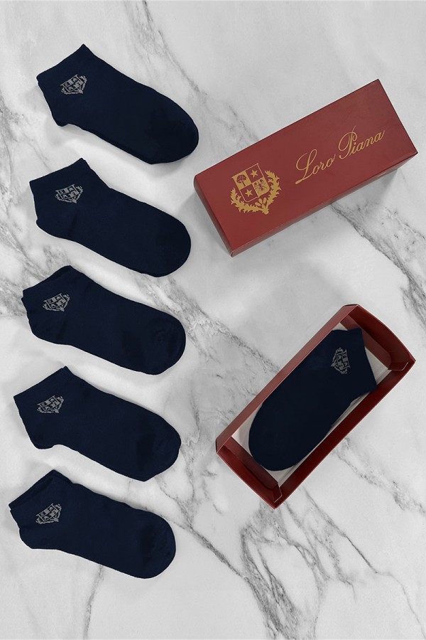 Комплект тёмно-синих носков Loro Piana grey logo