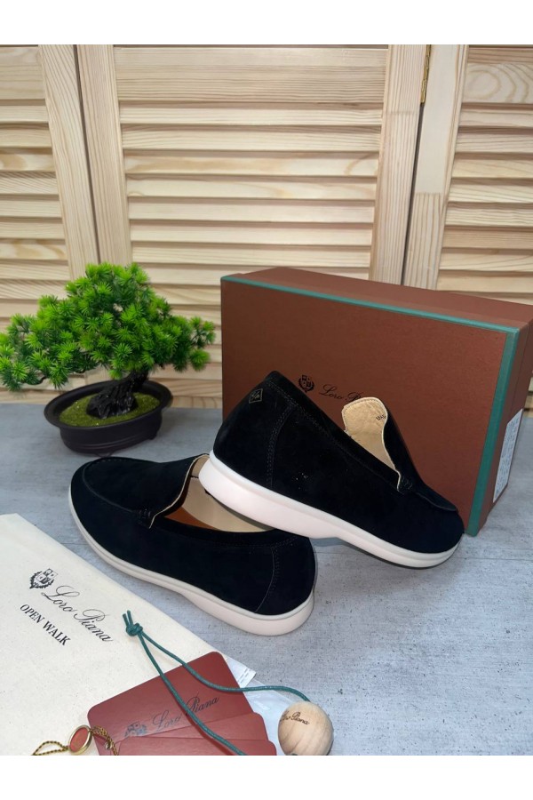 Замшевые лоферы Loro Piana Summer Walk - Black / White