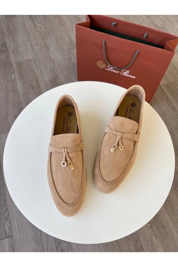Женские замшевые лоферы Loro Piana Open Walk Premium - Beige