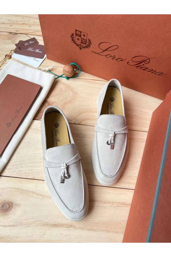 Женские замшевые лоферы Loro Piana Open Walk Premium - Grey