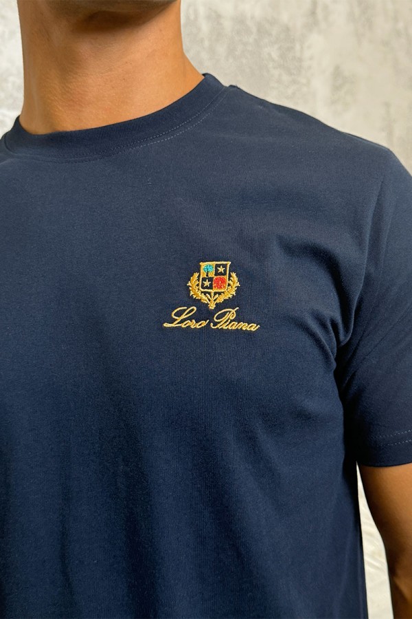 Футболка синего цвета Loro Piana logo-embroidered