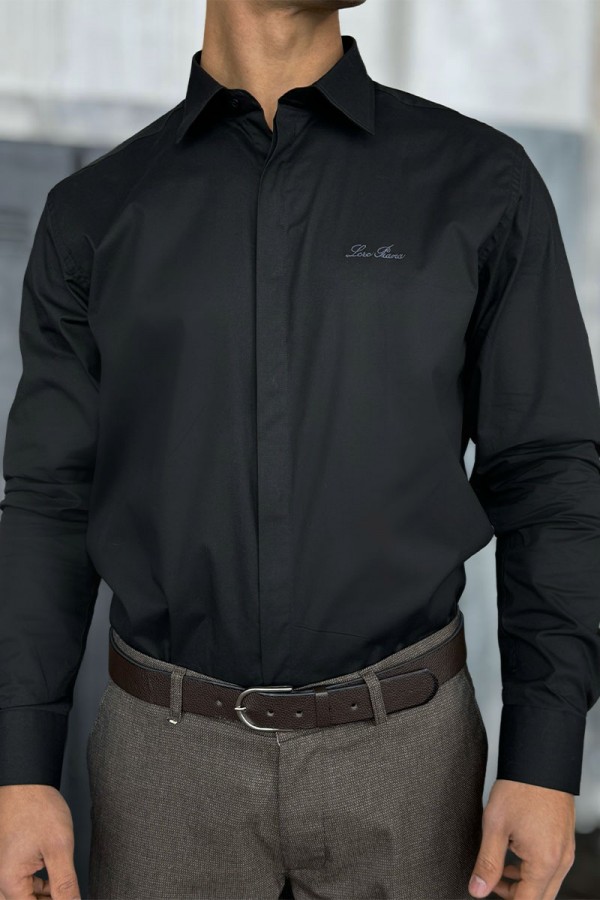 Мужская чёрная рубашка Loro Piana logo-embroidered