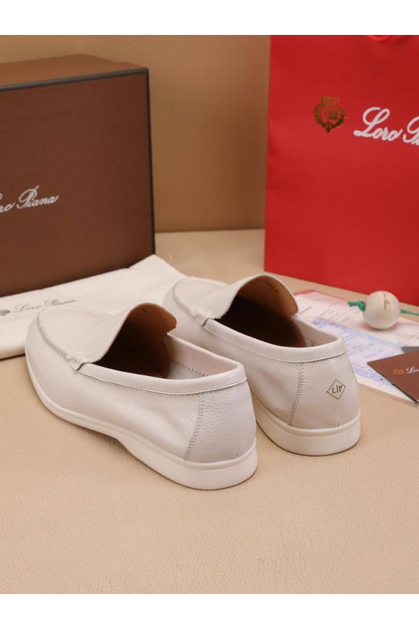 Мужские кожаные лоферы Loro Piana Summer Walk - White