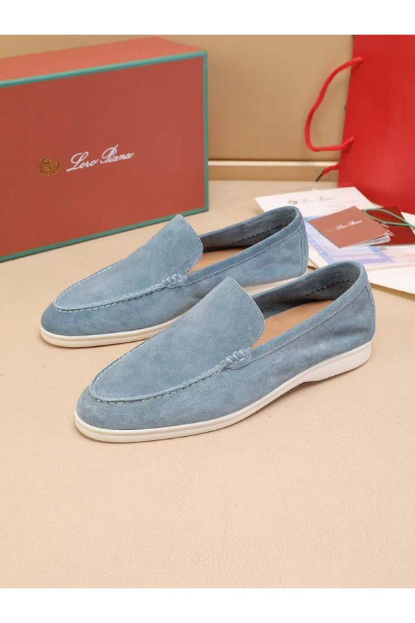 Мужские замшевые лоферы Loro Piana Summer Walk - Blue