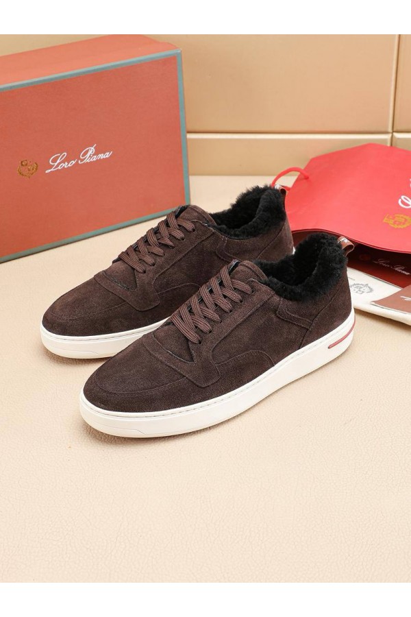 Кроссовки с мехом Loro Piana Newport Walk - Brown