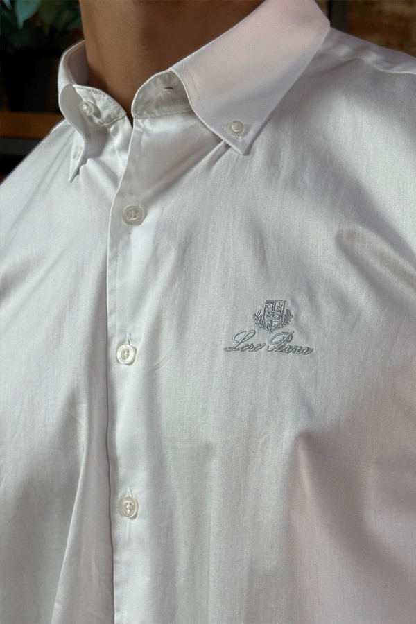 Мужская рубашка Loro Piana logo-embroidered - White