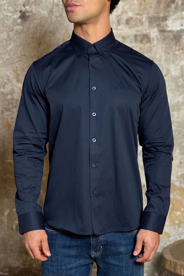 Мужская рубашка Loro Piana logo-embroidered - Navy