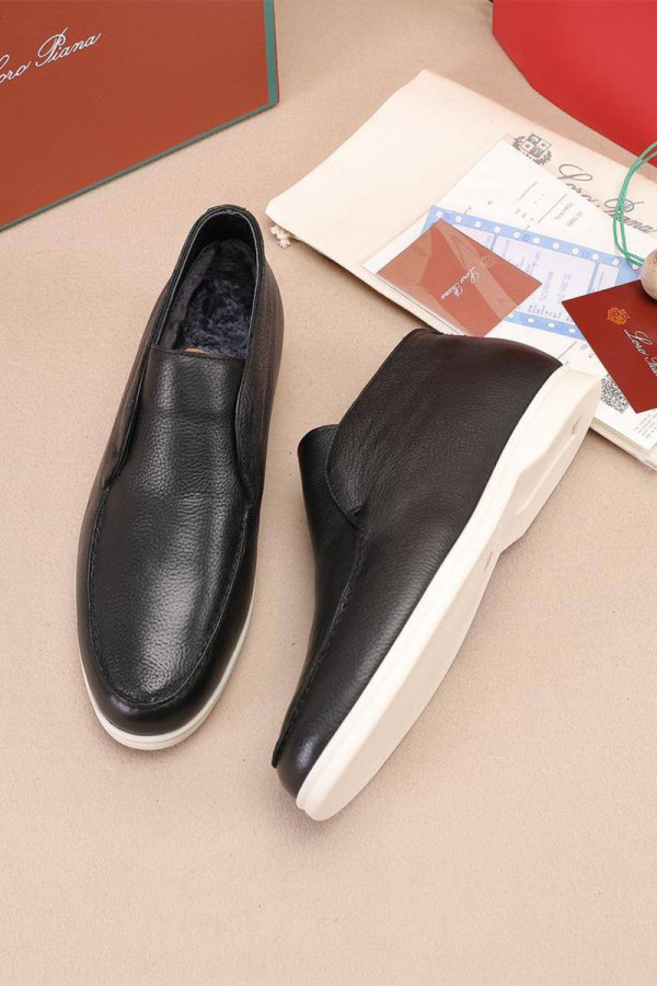 Кожаные лоферы с мехом Loro Piana Open Walk - Black