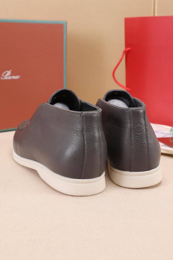 Кожаные лоферы с мехом Loro Piana Open Walk - Grey