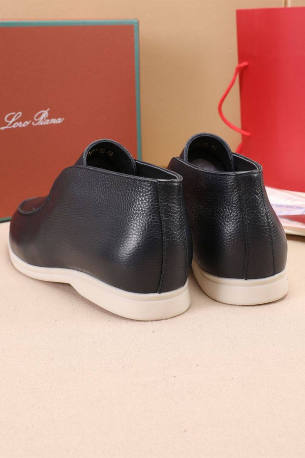 Кожаные лоферы с мехом Loro Piana Open Walk - Navy