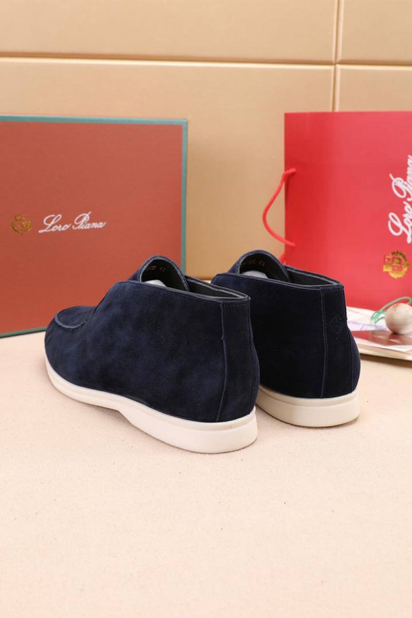 Замшевые лоферы с мехом Loro Piana Open Walk - Navy