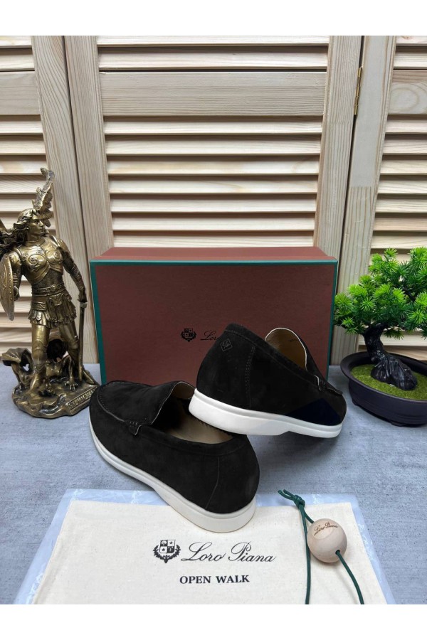Мужские замшевые лоферы Loro Piana Open Walk - Black